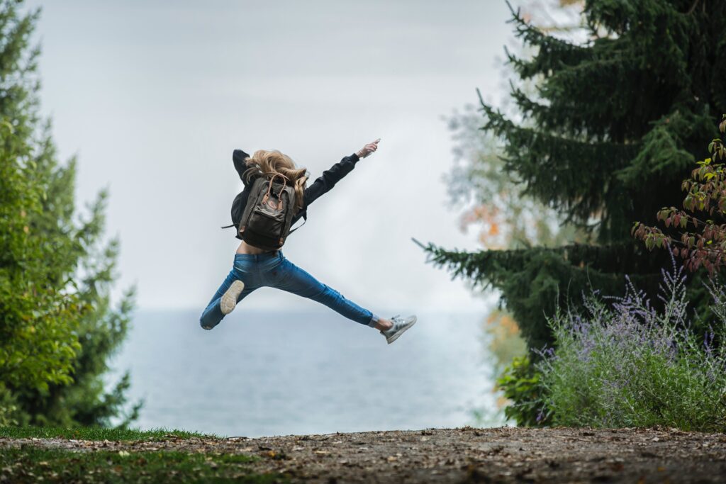Woman jumping in the air